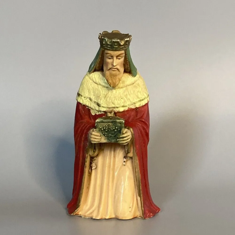 Vintage 4.25” KNEELING WISE MAN Nativity Figure Hong Kong Hard Plastic #844